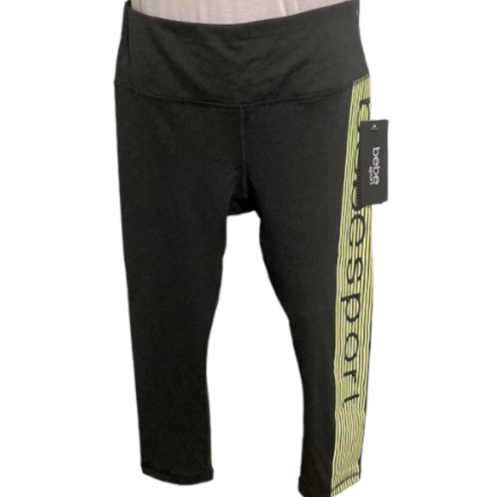 BEBE  Sport Capri Workout Yoga Pants Neon Highlighter  Lime Green Womens Small